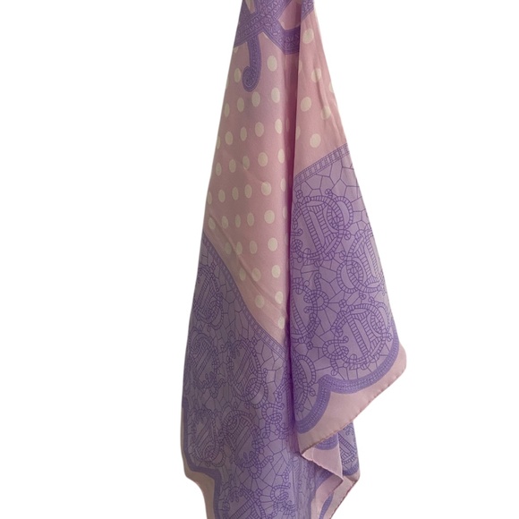 Auth. Christian Dior Pink & Lavender Silk Scarf Polka Dot & Logo Monogram Design - Picture 6 of 6